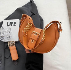Hobo Shoulder Leather Handbag Orange