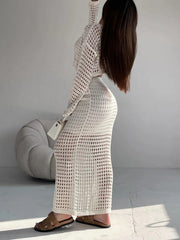 Hollow Out Long Sleeve Top and Skirt Knit Set