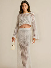 Hollow Out Long Sleeve Top and Skirt Knit Set Apricot / S