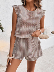 Honey Printed Round Neck Top and Layered Shorts Set Caramel / S