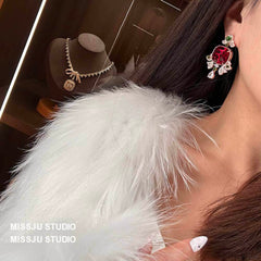 Honeycomb Ruby Rhinestone Studded Statement Earrings Multicolor
