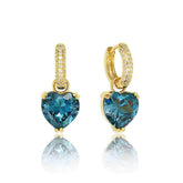 Hoop Rhinestone Dangle Heart Gemstone Gold Earrings Blue