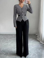 Houndstooth Blazer & Wide Leg Pants Set