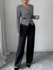 Houndstooth Blazer & Wide Leg Pants Set