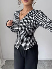 Houndstooth Blazer & Wide Leg Pants Set