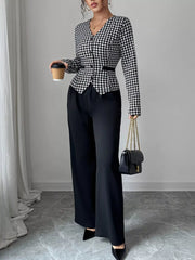 Houndstooth Blazer & Wide Leg Pants Set Black / S