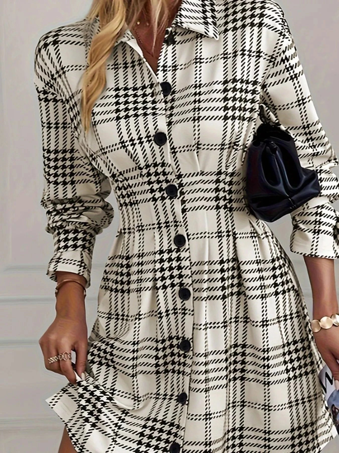 Houndstooth Button-Down Shirt Dress