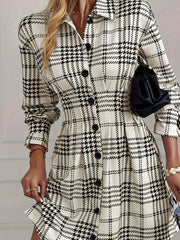 Houndstooth Button-Down Shirt Dress