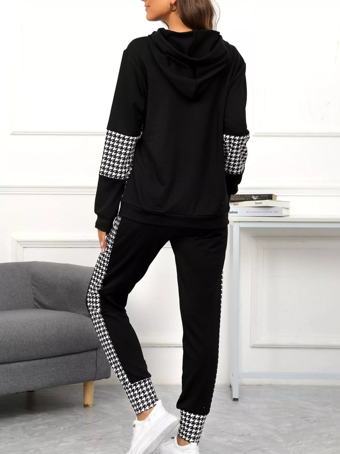 Houndstooth Drawstring Hoodie and Pants Se