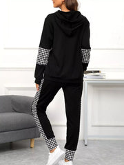 Houndstooth Drawstring Hoodie and Pants Se