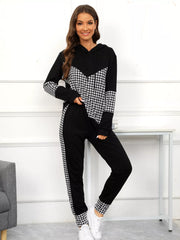 Houndstooth Drawstring Hoodie and Pants Se Black / S