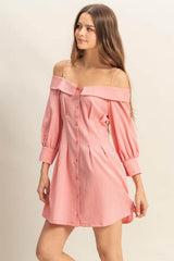 HYFVE Button Down Spaghetti Strap Mini Dress with Pockets