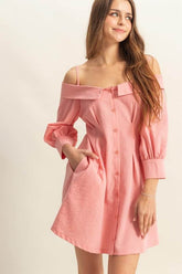 HYFVE Button Down Spaghetti Strap Mini Dress with Pockets Coral / L