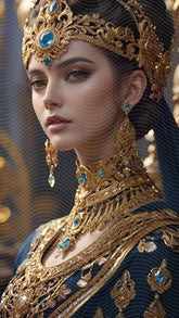 Hyperrealistic Beautiful Woman in Ornaments Enhanced JPEG Collection