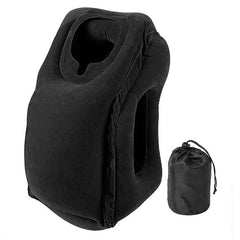 Inflatable Travel Pillow for Headrest and Chin Support Black