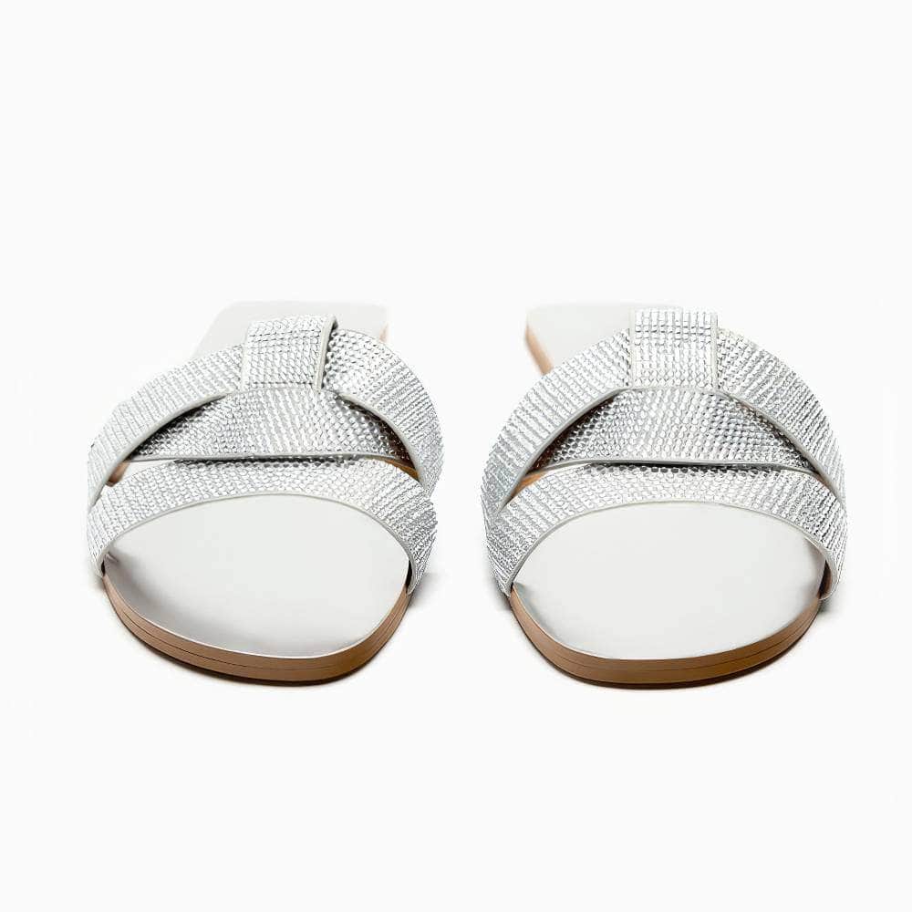 Interlocked Rhinestone Decorated Slip-on Flat Mules