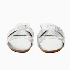 Interlocked Rhinestone Decorated Slip-on Flat Mules
