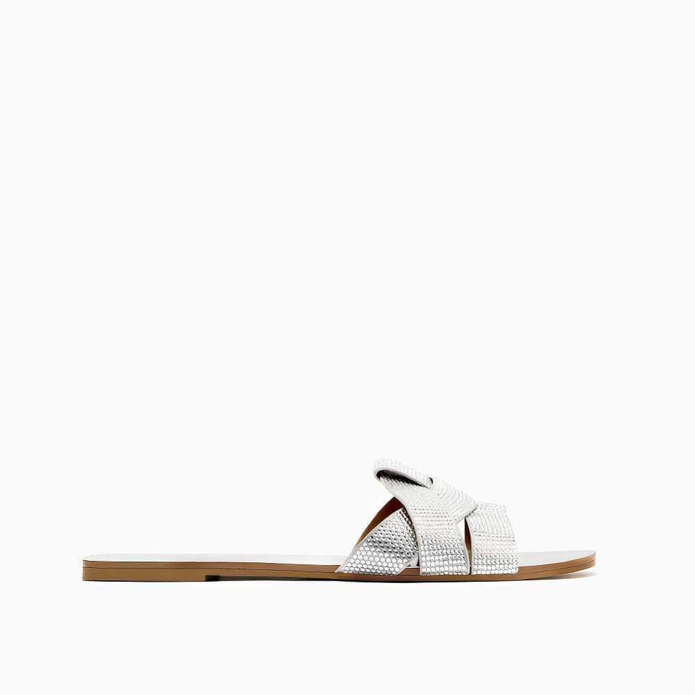 Interlocked Rhinestone Decorated Slip-on Flat Mules
