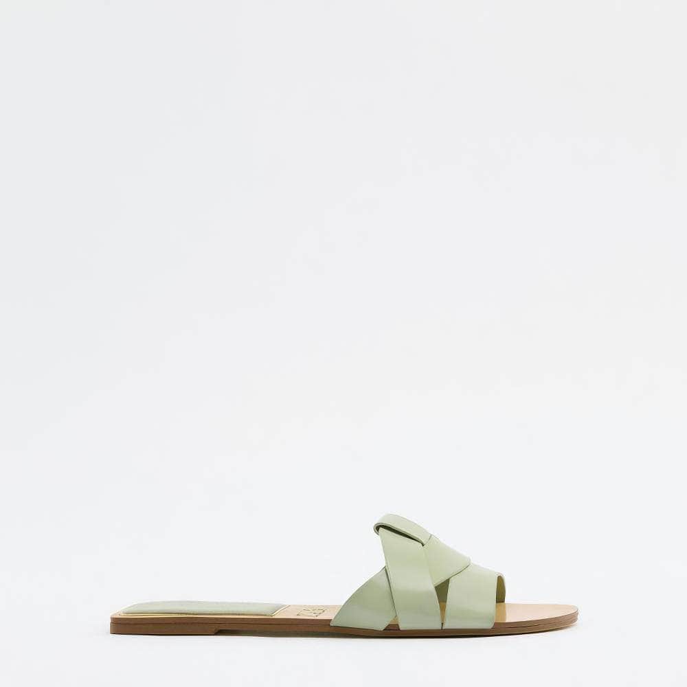 Interlocked Rhinestone Decorated Slip-on Flat Mules EU 34 / Green