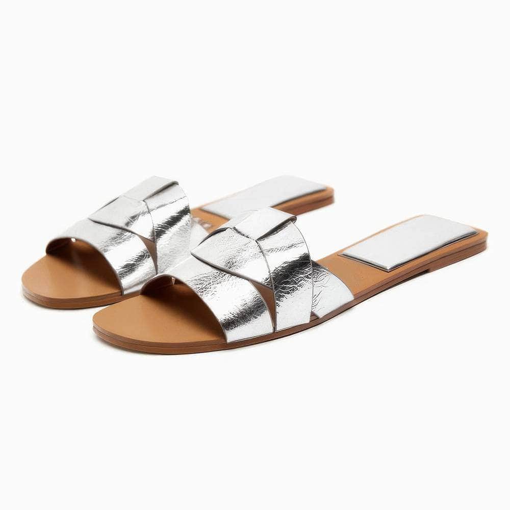 Interlocked Rhinestone Decorated Slip-on Flat Mules EU 34 / Silver