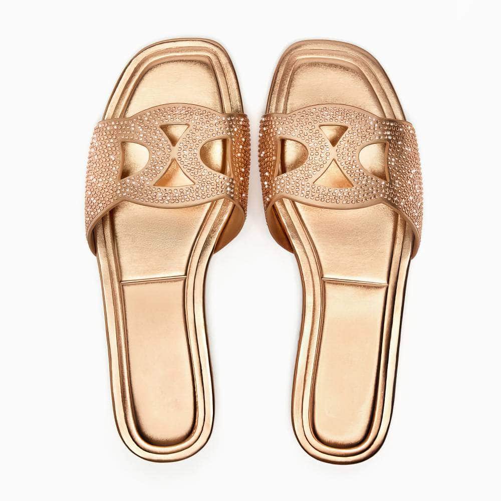 Interlocking Flat Padded Slippers EU 34 / Brown / Rhinestone
