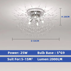 IRALAN Lustre LED Ceiling Lighting: Dandelion Chandelier for Dining and Living Room, Art Crystal Lamps - Home Decor Lights Silver 5 Lights / 3-Color Dimmable
