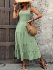 Ivy Lane Smocked Scoop Neck Sleeveless Tank Dress Light Green / S