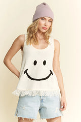 Jade By Jane Full Size Smiley Fringe Hem Tank Plus Size CREAM / S