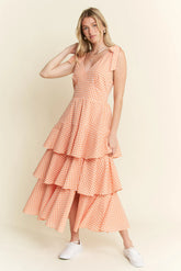 Jade By Jane Sleeveless Gingham Print Tiered Midi Dress ORANGE / S