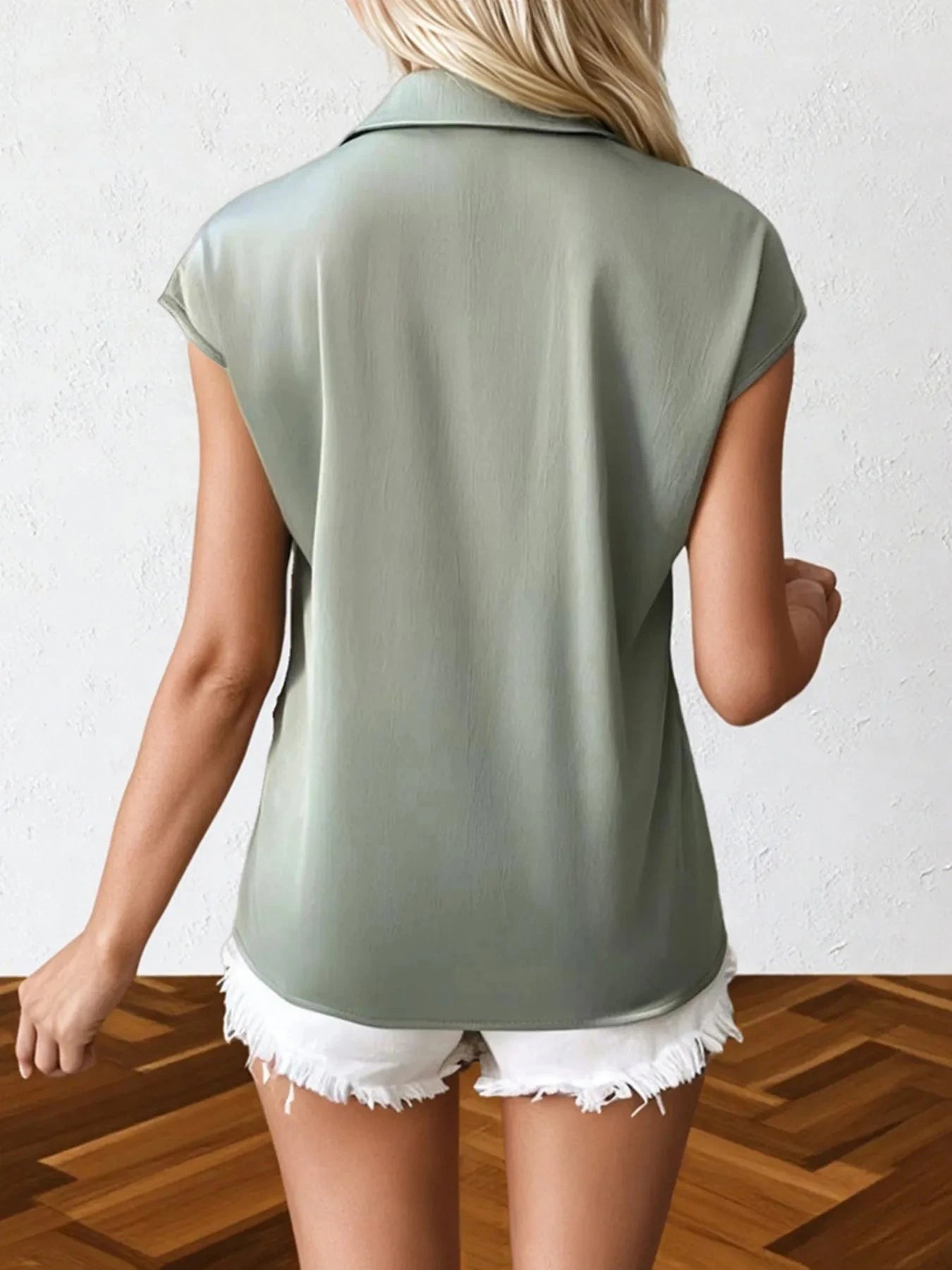 Johnny Collar Short Sleeve Blouse