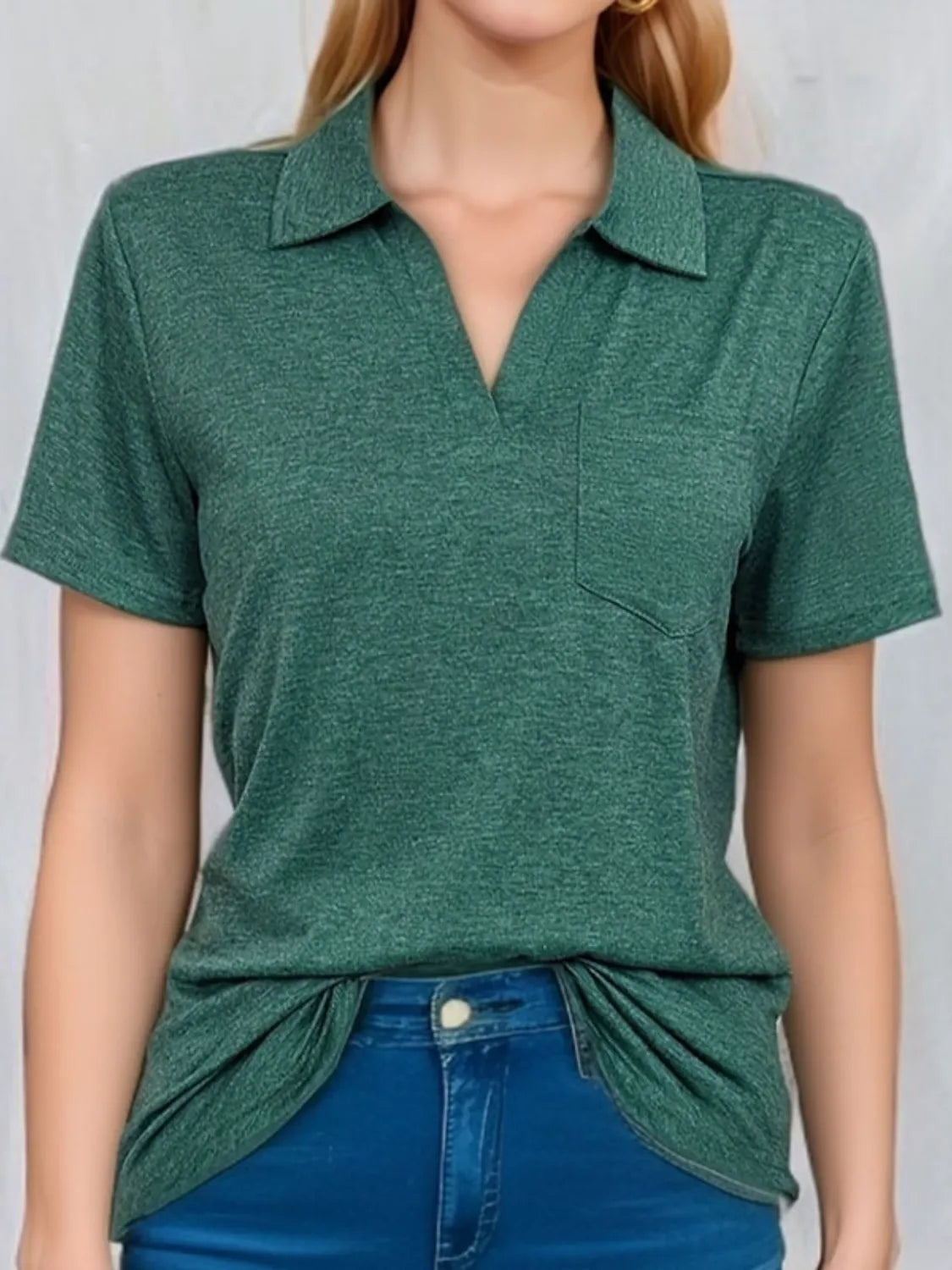 Johnny Collar Short Sleeve Top Dark Green / S