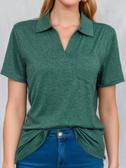 Johnny Collar Short Sleeve Top Dark Green / S