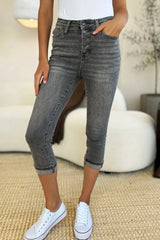 Judy Blue Full Size Button Fly High Waist Cuffed Capris GRAY / 0(24)