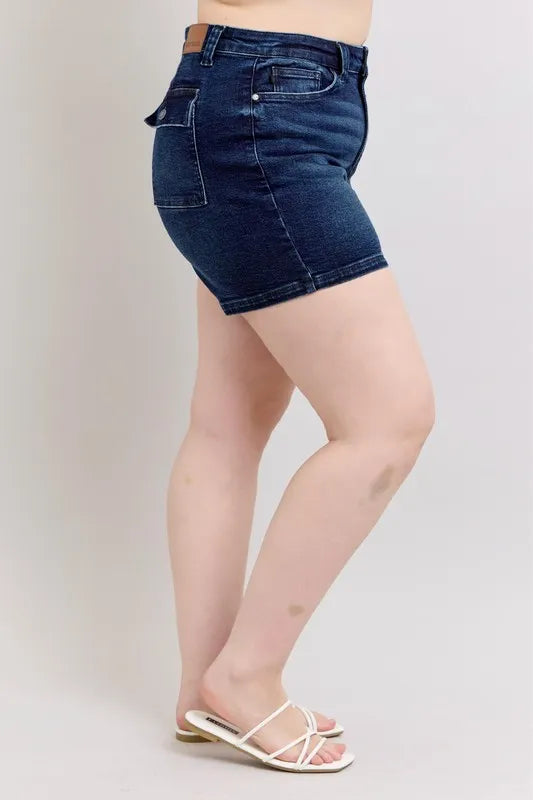 Judy Blue Full Size High Waist Back Flap Pocket Denim Shorts Plus Size