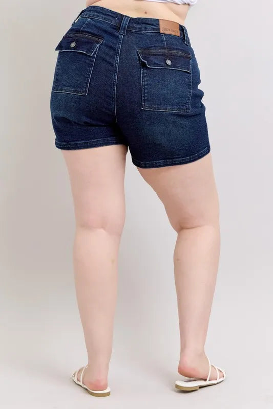 Judy Blue Full Size High Waist Back Flap Pocket Denim Shorts Plus Size
