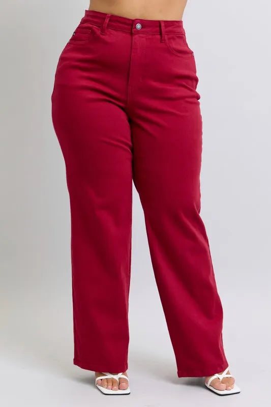 Judy Blue Full Size High Waist Heart Shaped Back Pockets 90's Straight Jeans Plus Size