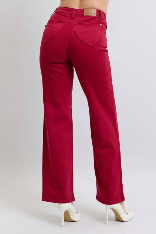 Judy Blue Full Size High Waist Heart Shaped Back Pockets 90's Straight Jeans Plus Size