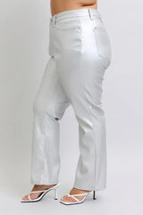 Judy Blue Full Size High Waist Silver Faux Leather Pants Plus Size