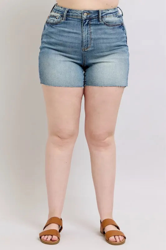 Judy Blue Full Size High Waist Star Seam Detail Denim Shorts Plus Size