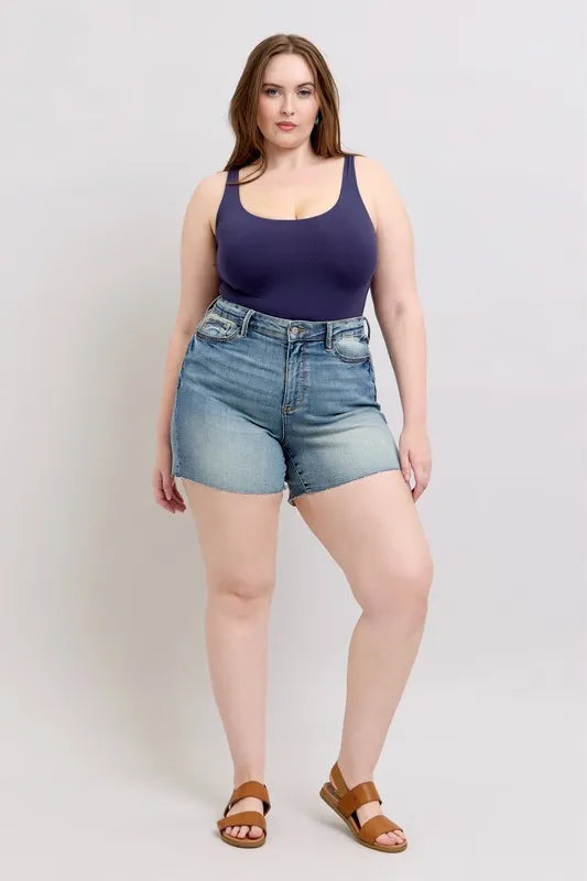 Judy Blue Full Size High Waist Star Seam Detail Denim Shorts Plus Size