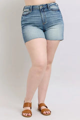 Judy Blue Full Size High Waist Star Seam Detail Denim Shorts Plus Size