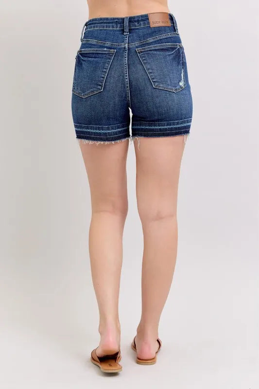 Judy Blue Full Size High Waist Tummy Control Destroy Release Hem Denim Shorts Plus Size