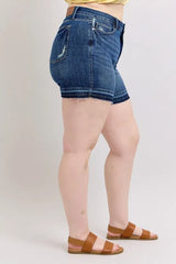 Judy Blue Full Size High Waist Tummy Control Destroy Release Hem Denim Shorts Plus Size