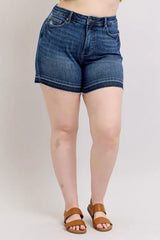 Judy Blue Full Size High Waist Tummy Control Destroy Release Hem Denim Shorts Plus Size