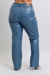 Judy Blue Full Size High Waist Tummy Control Faux Leather Bootcut Pants Plus Size