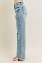 Judy Blue Full Size Hw Destroy & Knee Patch Straight Jeans Plus Size