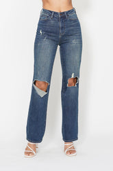 Judy Blue Full Size Hw Ripped Knee Dad Jeans Plus Size DK / 0(24)