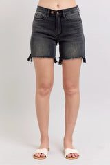 Judy Blue Full Size Long Cut Off 2 Button Dad Denim Shorts Plus Size Black / S