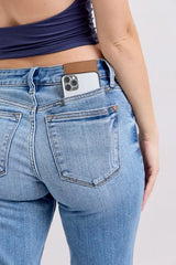 Judy Blue Full Size Mid Rise Vintage Wash Slim Jeans with Cell Phone Pocket Plus Size