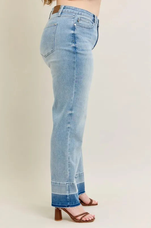 Judy Blue Full Size Mr Release Hem Wide Leg Jeans Plus Size